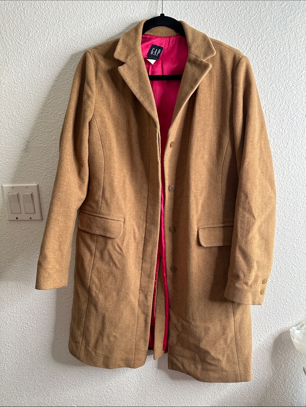 GAP wool Camel Trench Coat with Pink Lining size M